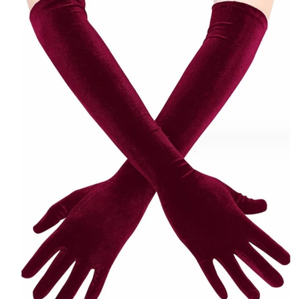 Gorgeous Burgandy Wine Velvet Elbow Length Opera Gloves